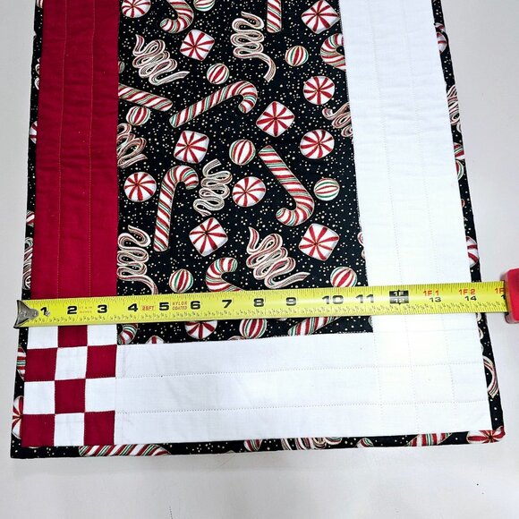 Handcrafted Christmas Quilted Placemats 20x14.5" set/2 peppermints black red whi - Picture 10 of 10